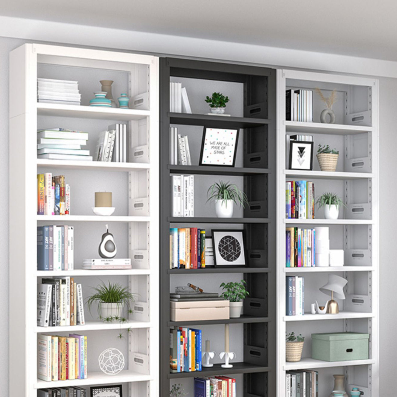 Open Steel Bookshelf Modern Home Office Rectangular Bookcase