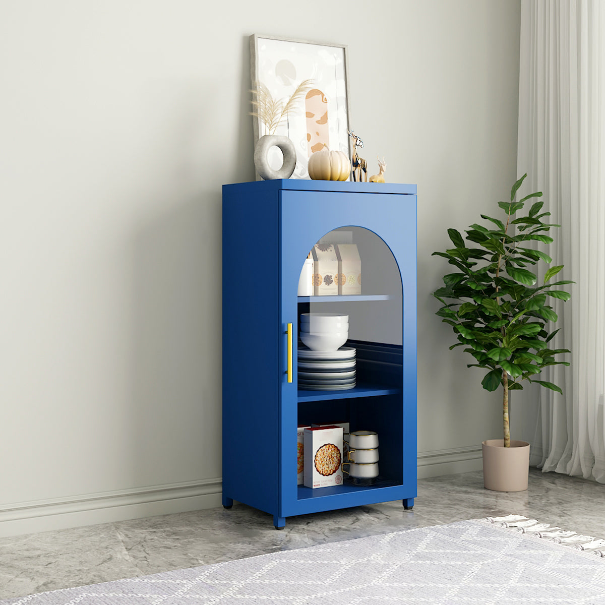 14.57"W Bookshelf Scandinavian Style Bookcase for Home Office with Door