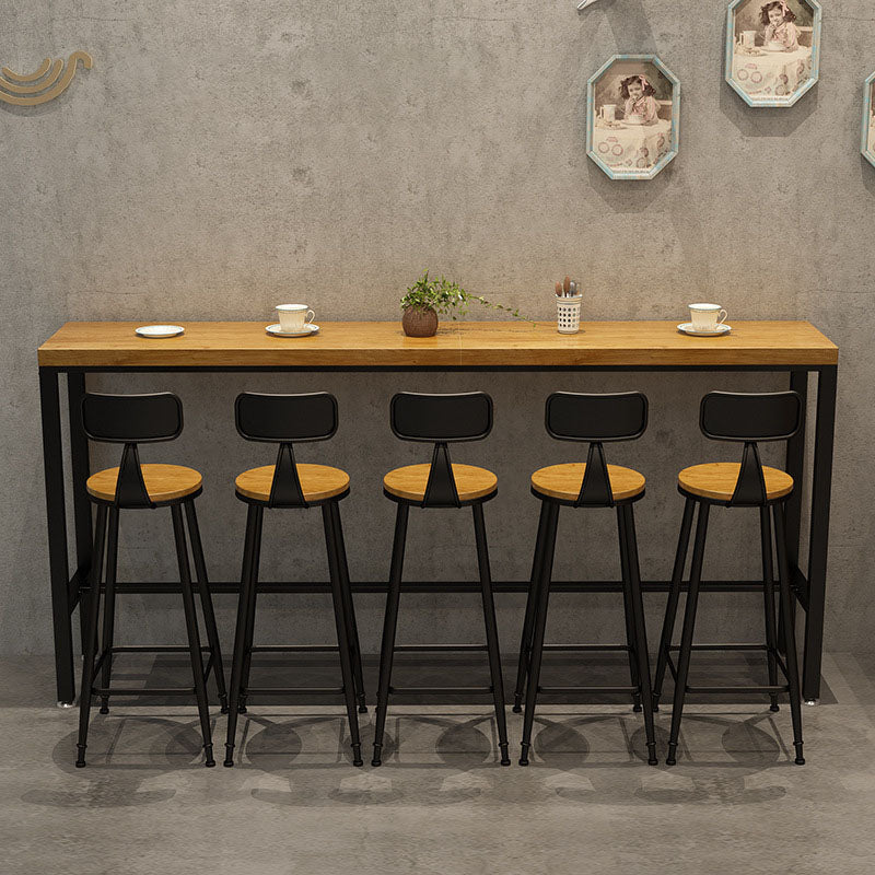 Pine Wood Top Rectangular Bar Table Industrial Pub Table with Trestle Base