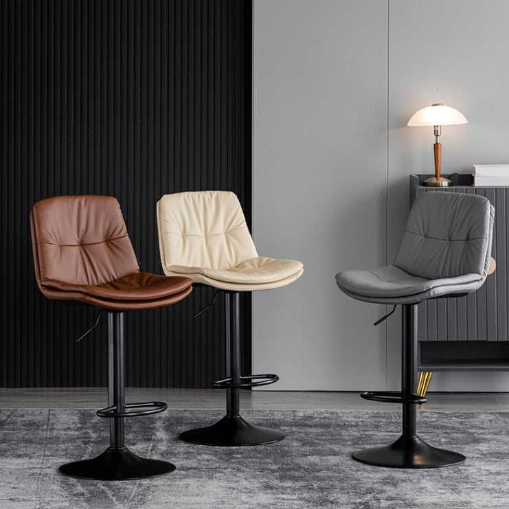 Modern Metal Barstool Faux Leather Footrest Stool Adjustable Height in Matte Finish
