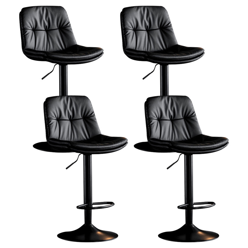 Modern Metal Barstool Faux Leather Footrest Stool Adjustable Height in Matte Finish