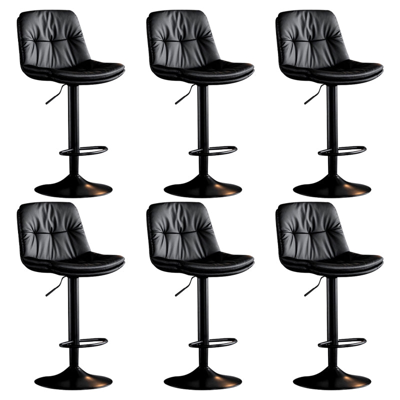 Modern Metal Barstool Faux Leather Footrest Stool Adjustable Height in Matte Finish