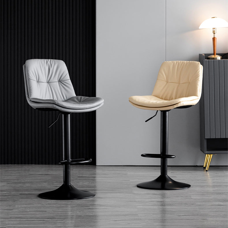Modern Metal Barstool Faux Leather Footrest Stool Adjustable Height in Matte Finish