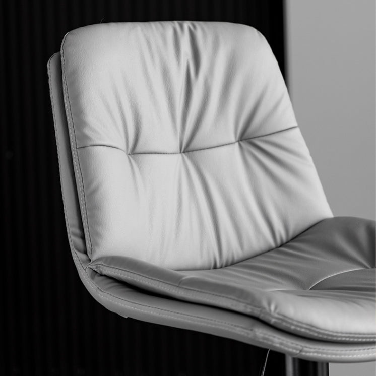 Modern Metal Barstool Faux Leather Footrest Stool Adjustable Height in Matte Finish