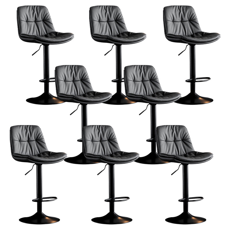 Modern Metal Barstool Faux Leather Footrest Stool Adjustable Height in Matte Finish