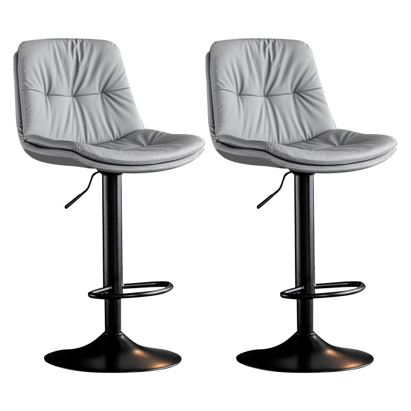 Modern Metal Barstool Faux Leather Footrest Stool Adjustable Height in Matte Finish
