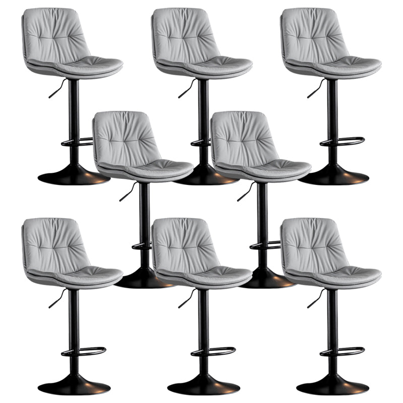 Modern Metal Barstool Faux Leather Footrest Stool Adjustable Height in Matte Finish