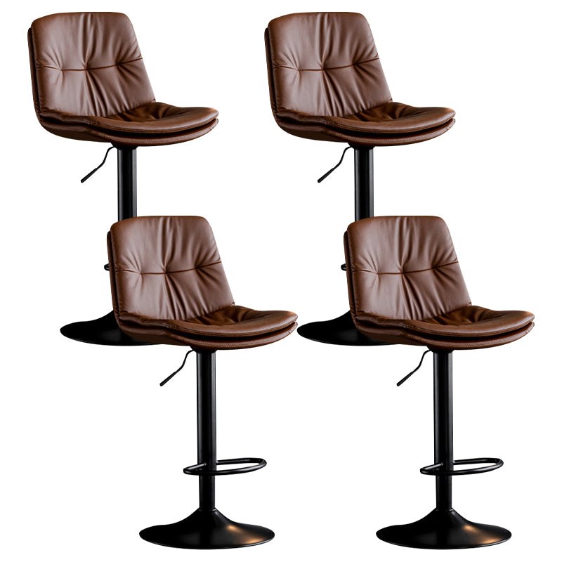 Modern Metal Barstool Faux Leather Footrest Stool Adjustable Height in Matte Finish