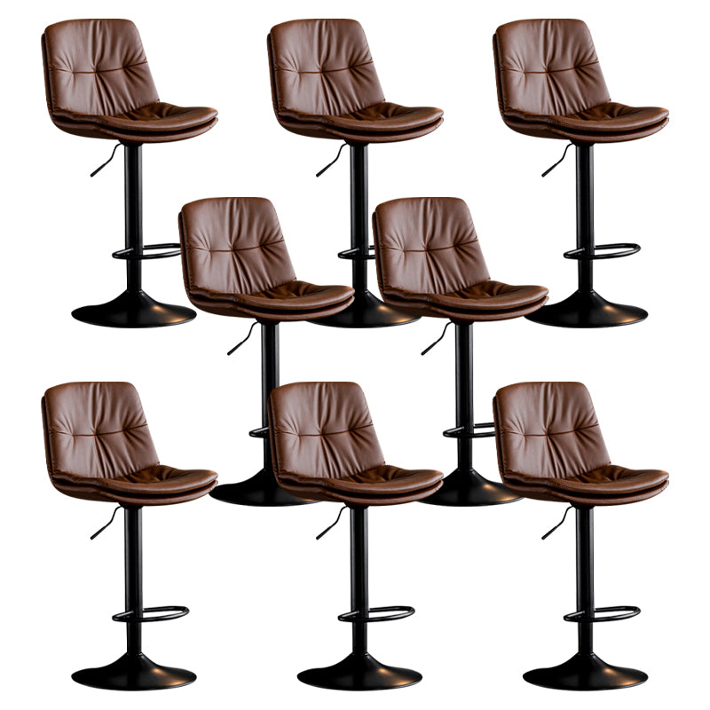 Modern Metal Barstool Faux Leather Footrest Stool Adjustable Height in Matte Finish