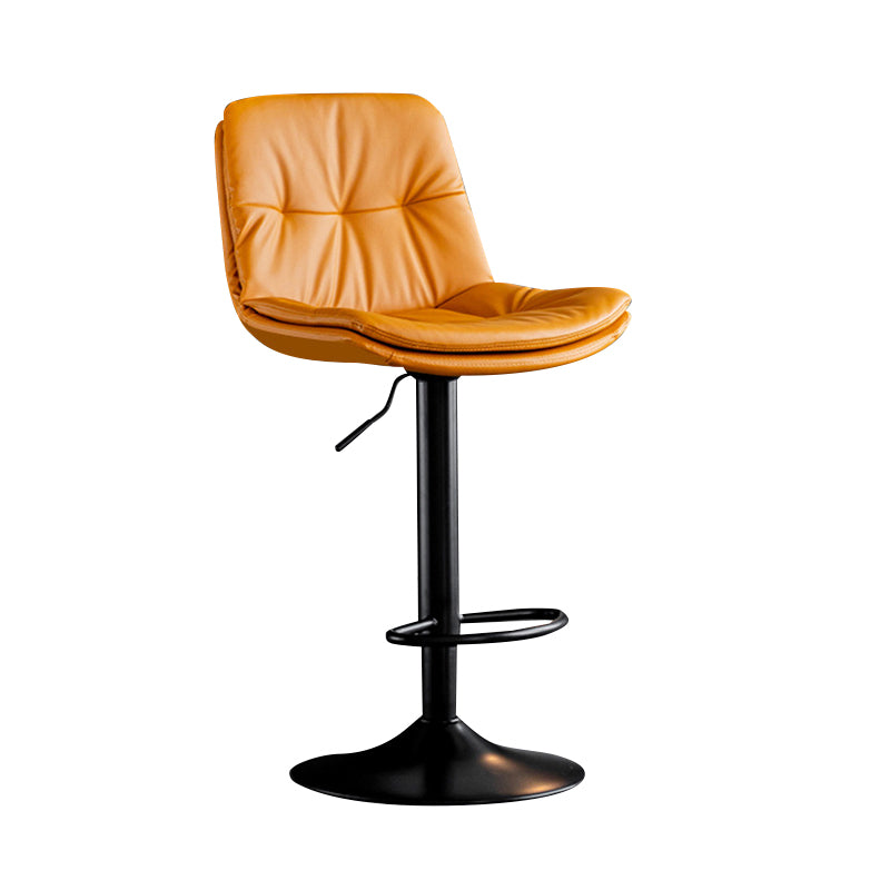 Modern Metal Barstool Faux Leather Footrest Stool Adjustable Height in Matte Finish