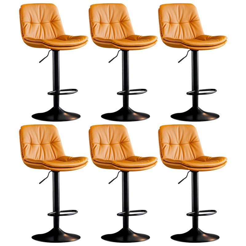 Modern Metal Barstool Faux Leather Footrest Stool Adjustable Height in Matte Finish