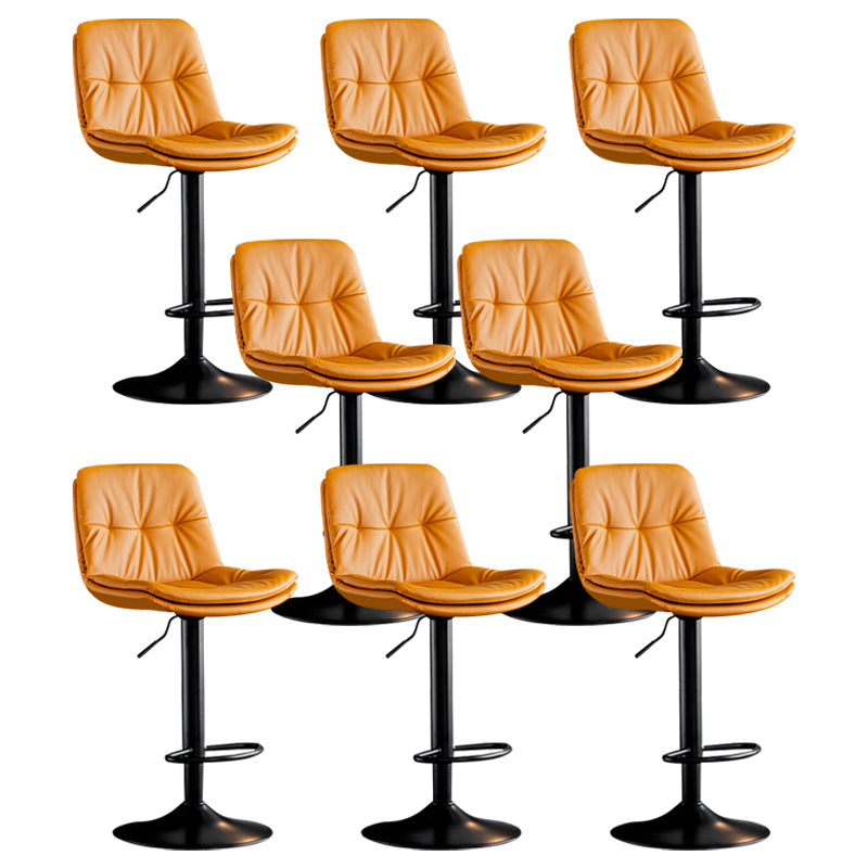 Modern Metal Barstool Faux Leather Footrest Stool Adjustable Height in Matte Finish