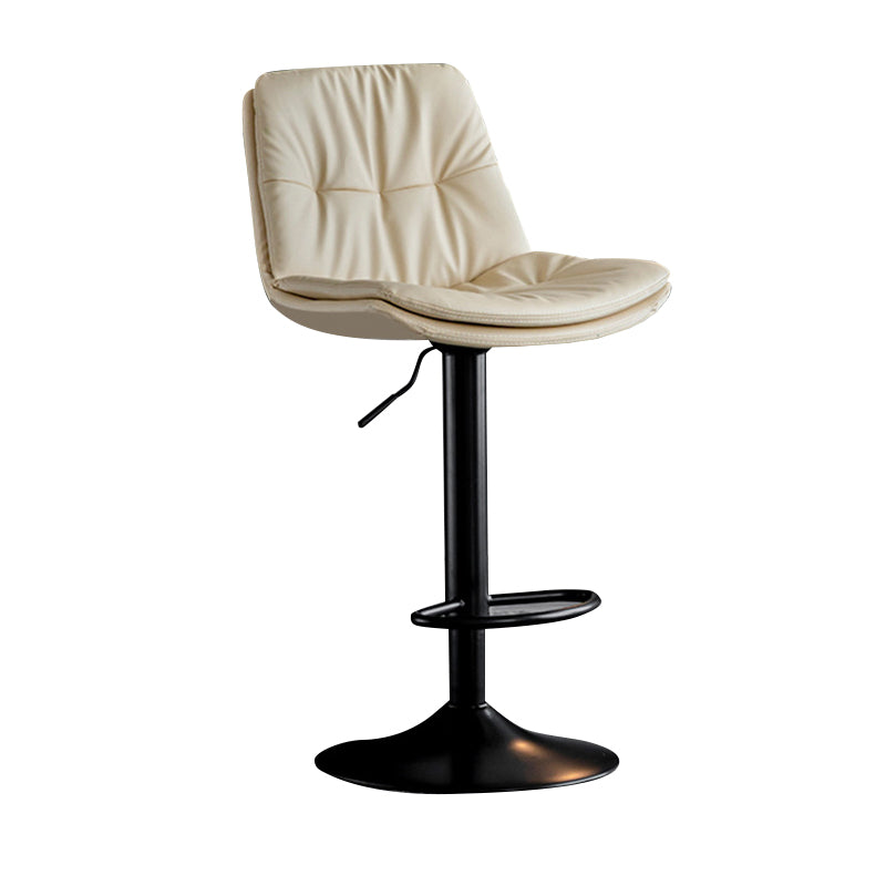 Modern Metal Barstool Faux Leather Footrest Stool Adjustable Height in Matte Finish