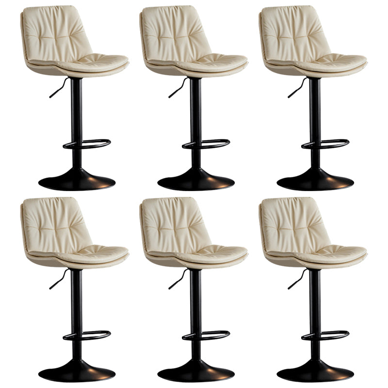 Modern Metal Barstool Faux Leather Footrest Stool Adjustable Height in Matte Finish