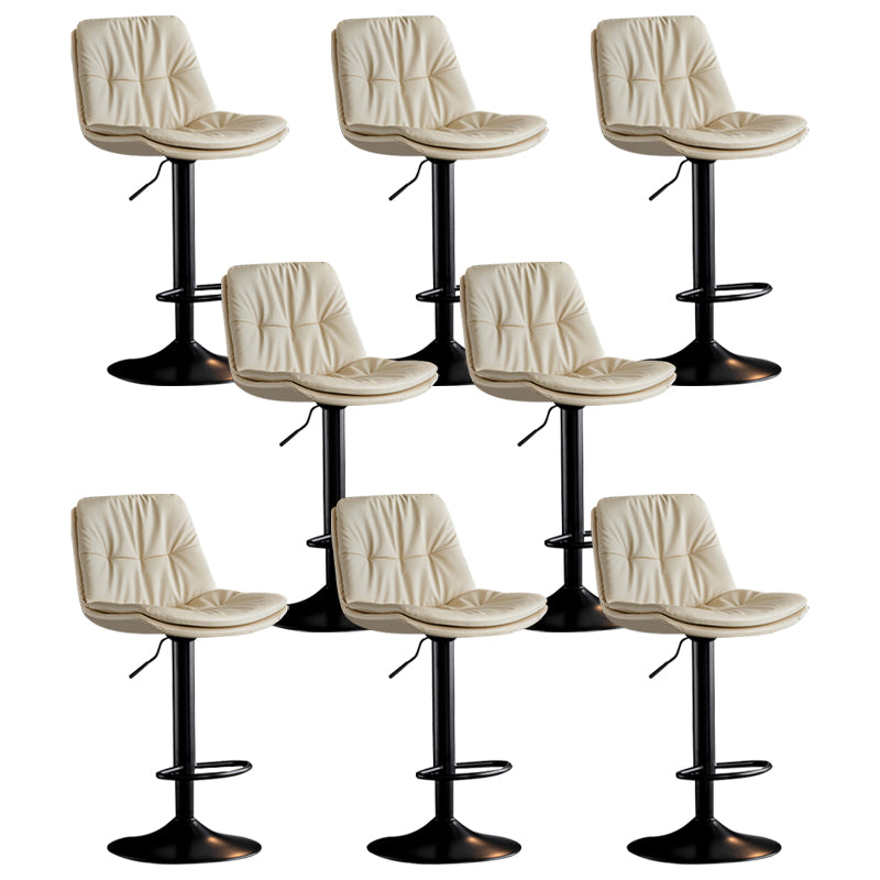 Modern Metal Barstool Faux Leather Footrest Stool Adjustable Height in Matte Finish