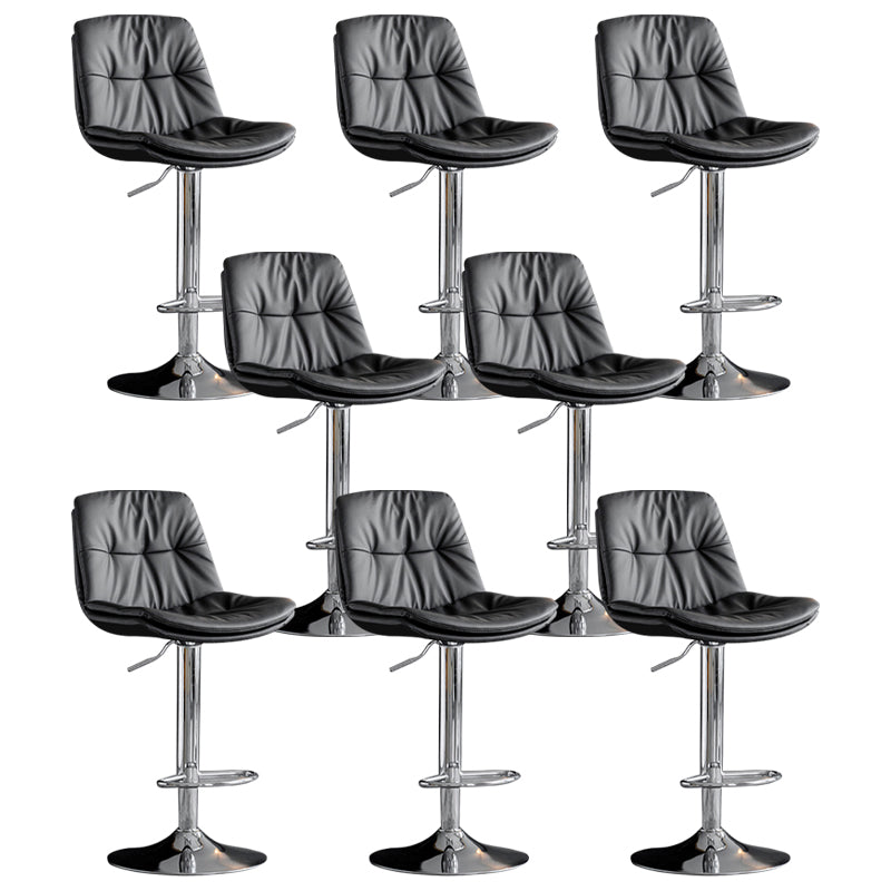 Modern Metal Barstool Faux Leather Footrest Stool Adjustable Height in Matte Finish