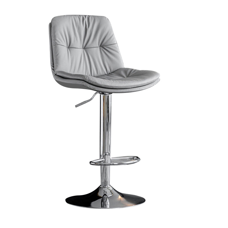 Modern Metal Barstool Faux Leather Footrest Stool Adjustable Height in Matte Finish