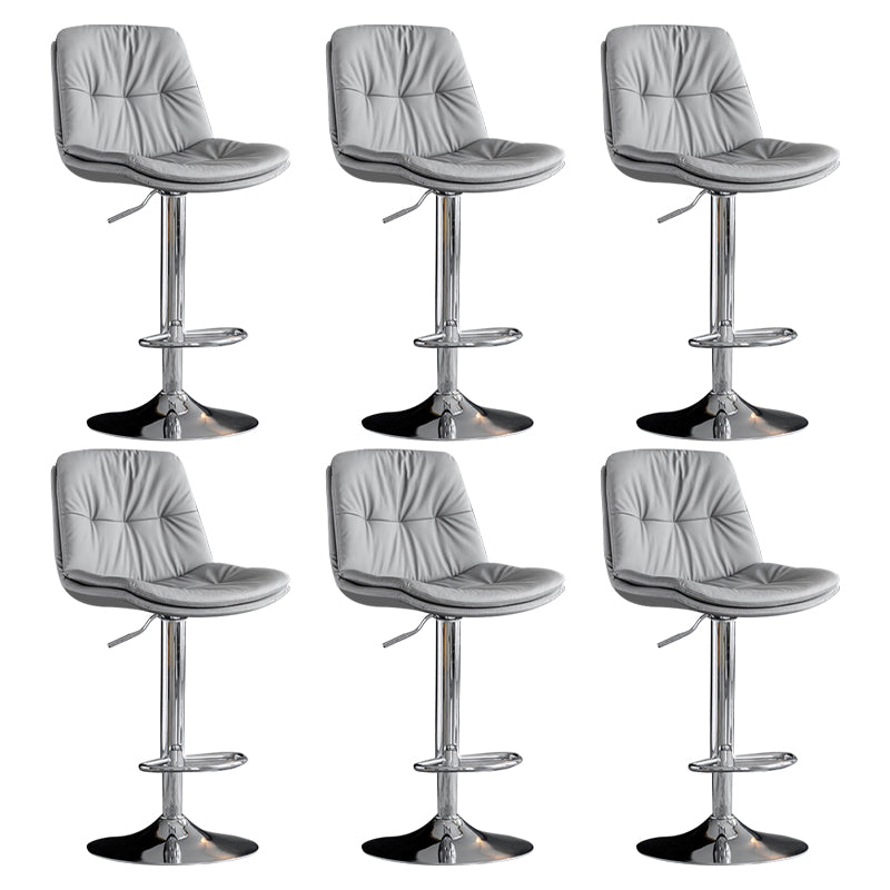 Modern Metal Barstool Faux Leather Footrest Stool Adjustable Height in Matte Finish