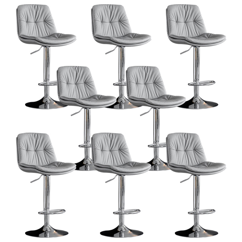 Modern Metal Barstool Faux Leather Footrest Stool Adjustable Height in Matte Finish