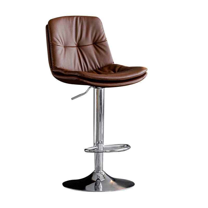 Modern Metal Barstool Faux Leather Footrest Stool Adjustable Height in Matte Finish