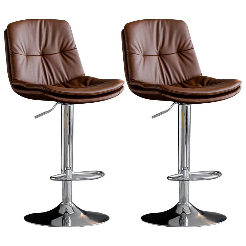 Modern Metal Barstool Faux Leather Footrest Stool Adjustable Height in Matte Finish