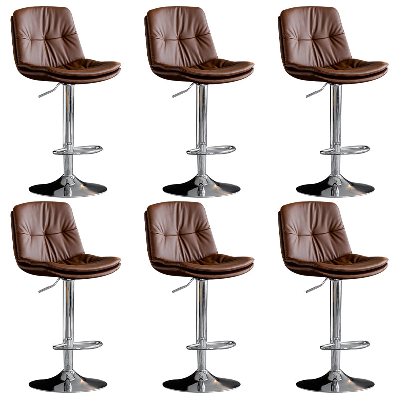 Modern Metal Barstool Faux Leather Footrest Stool Adjustable Height in Matte Finish