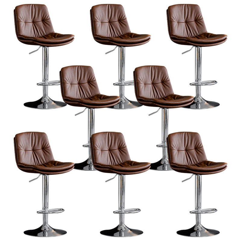 Modern Metal Barstool Faux Leather Footrest Stool Adjustable Height in Matte Finish