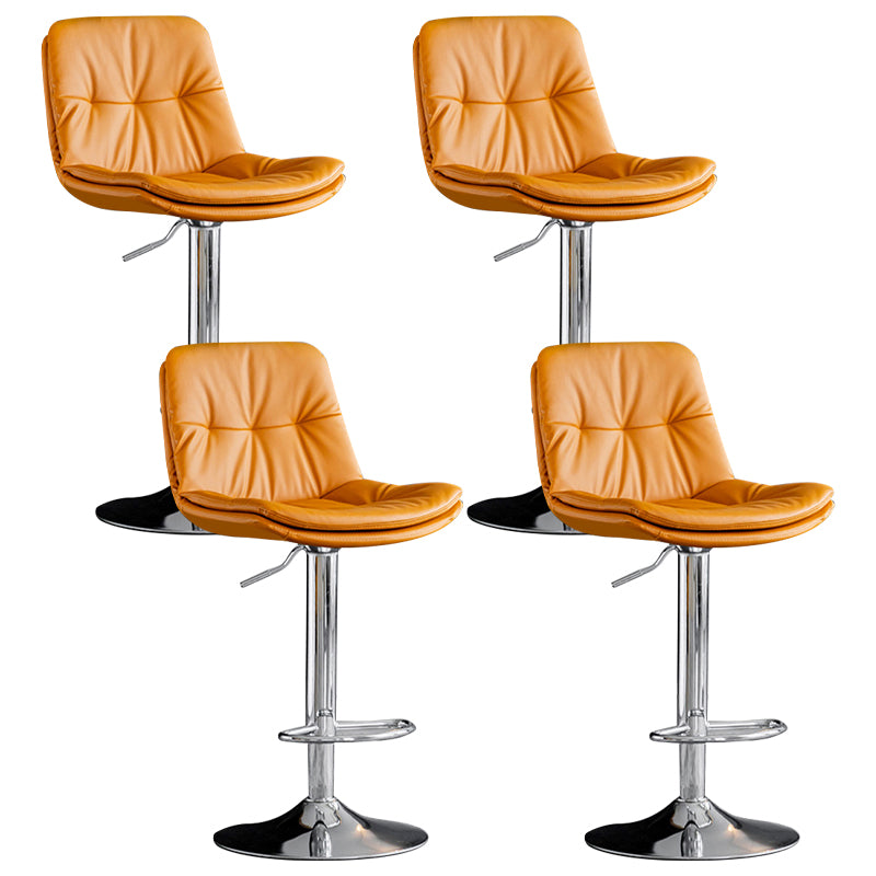 Modern Metal Barstool Faux Leather Footrest Stool Adjustable Height in Matte Finish