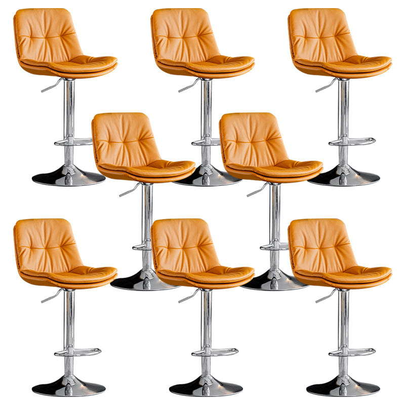 Modern Metal Barstool Faux Leather Footrest Stool Adjustable Height in Matte Finish