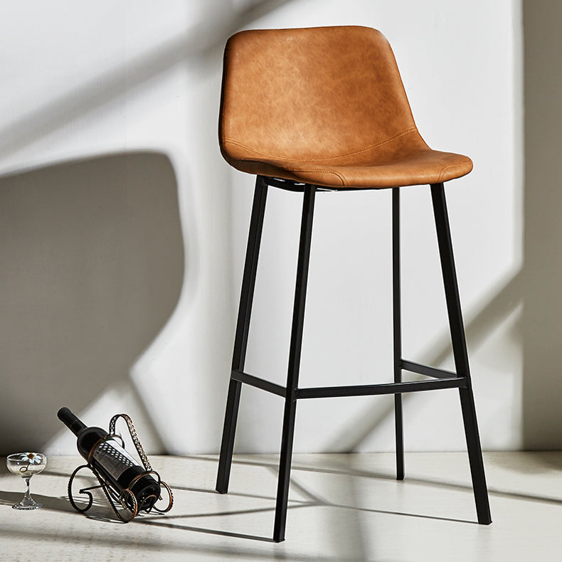 Industrial Bucket Counter Stool Leather Footrest Counter Bar Stool for Cafe