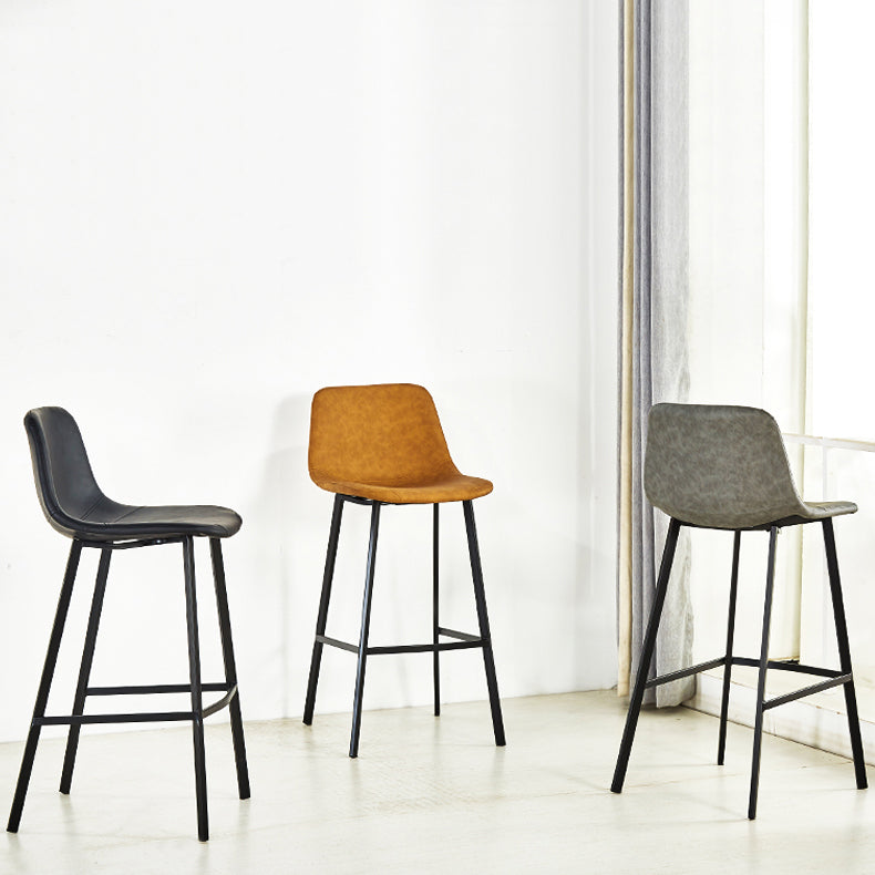 Industrial Bucket Counter Stool Leather Footrest Counter Bar Stool for Cafe