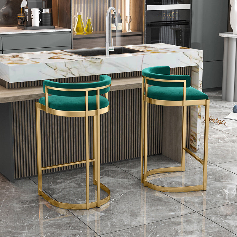 Glam Bucket Bar Stool Upholstered Bar Stool with Gold Metal Base
