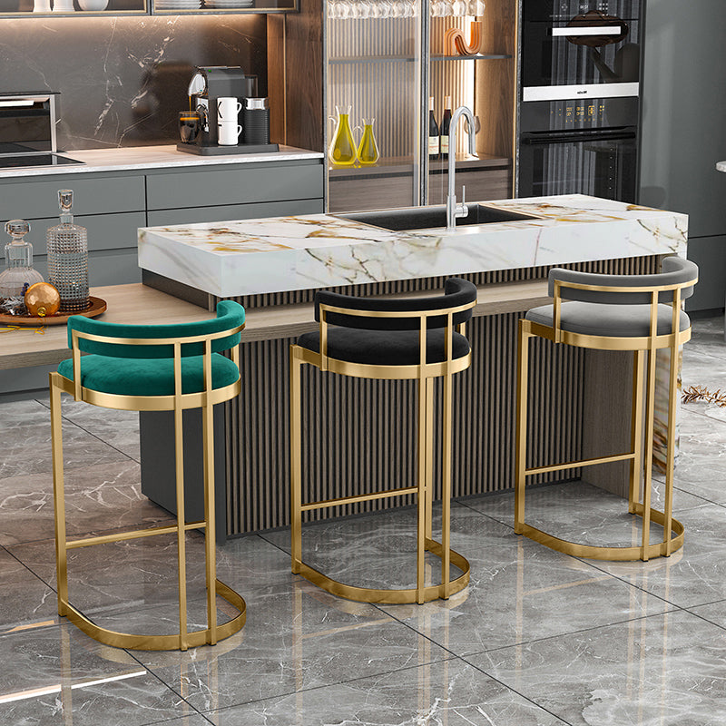 Glam Bucket Bar Stool Upholstered Bar Stool with Gold Metal Base