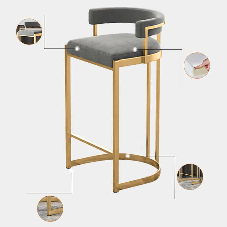 Glam Bucket Bar Stool Upholstered Bar Stool with Gold Metal Base