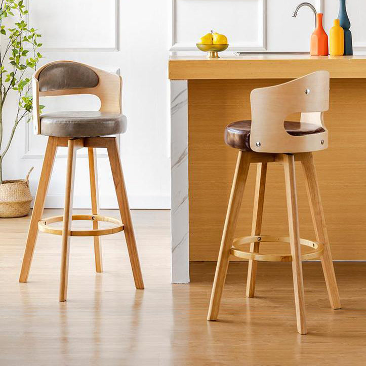 Contemporary Wood Stool Faux Leather Counter Stool in Matte Finish for Indoor