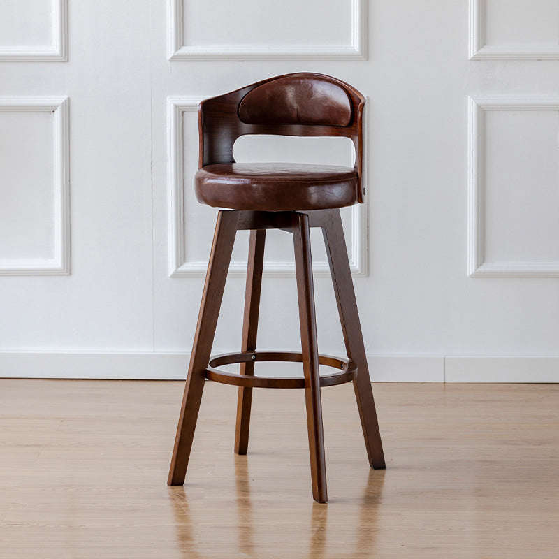 Contemporary Wood Stool Faux Leather Counter Stool in Matte Finish for Indoor