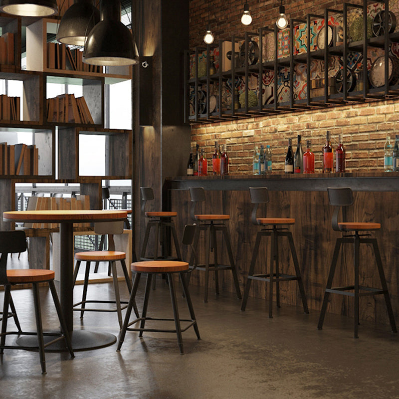 Adjustable Armless Height Stool Industrial Counter Stools with Black Base