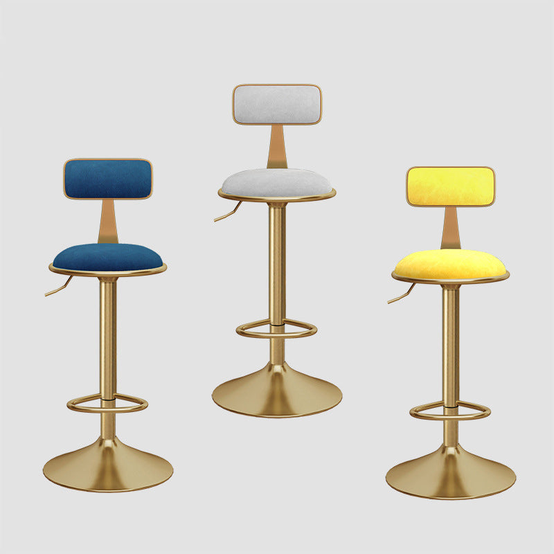 Glam Gold Metal Barstool Upholstered Stool in Matte Finish for Indoor