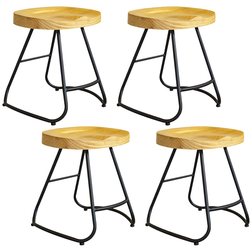 Modern Contoured Seat Pine Solid Wood Bar Stool with Iron Base