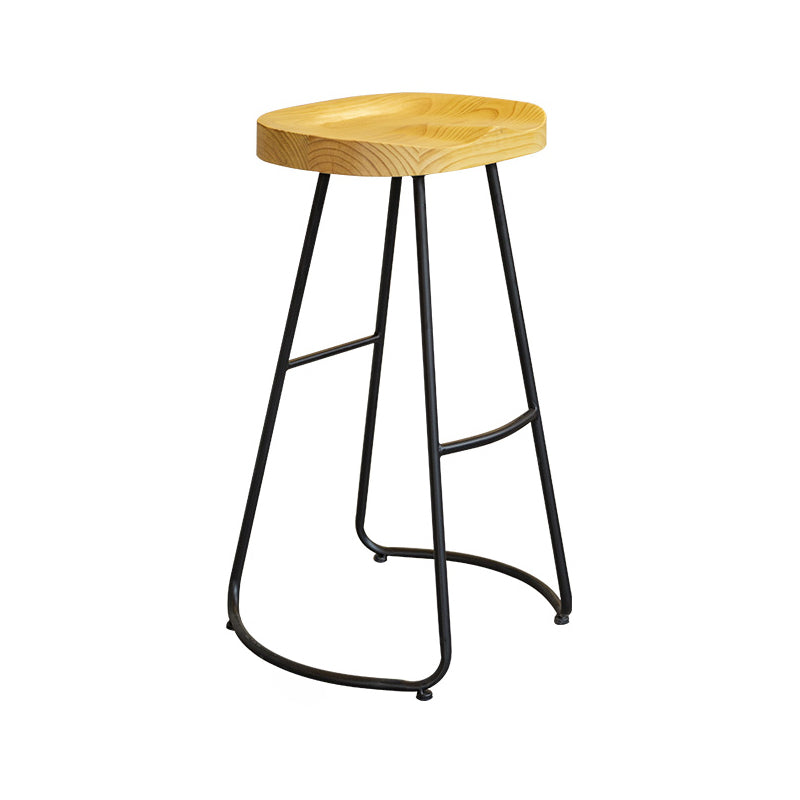 Modern Contoured Seat Pine Solid Wood Bar Stool with Iron Base