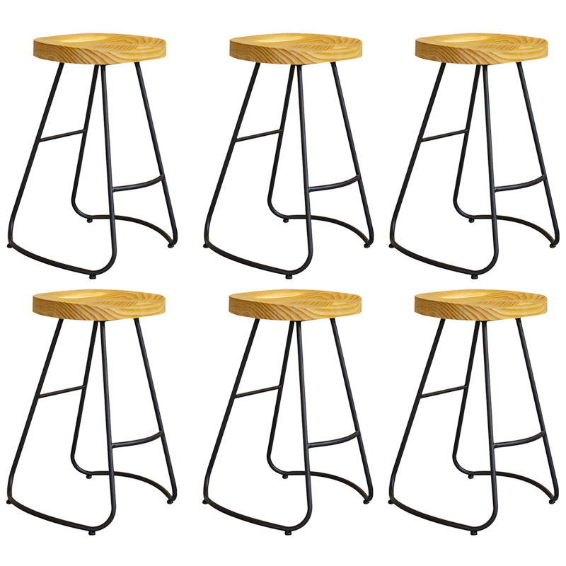 Modern Contoured Seat Pine Solid Wood Bar Stool with Iron Base
