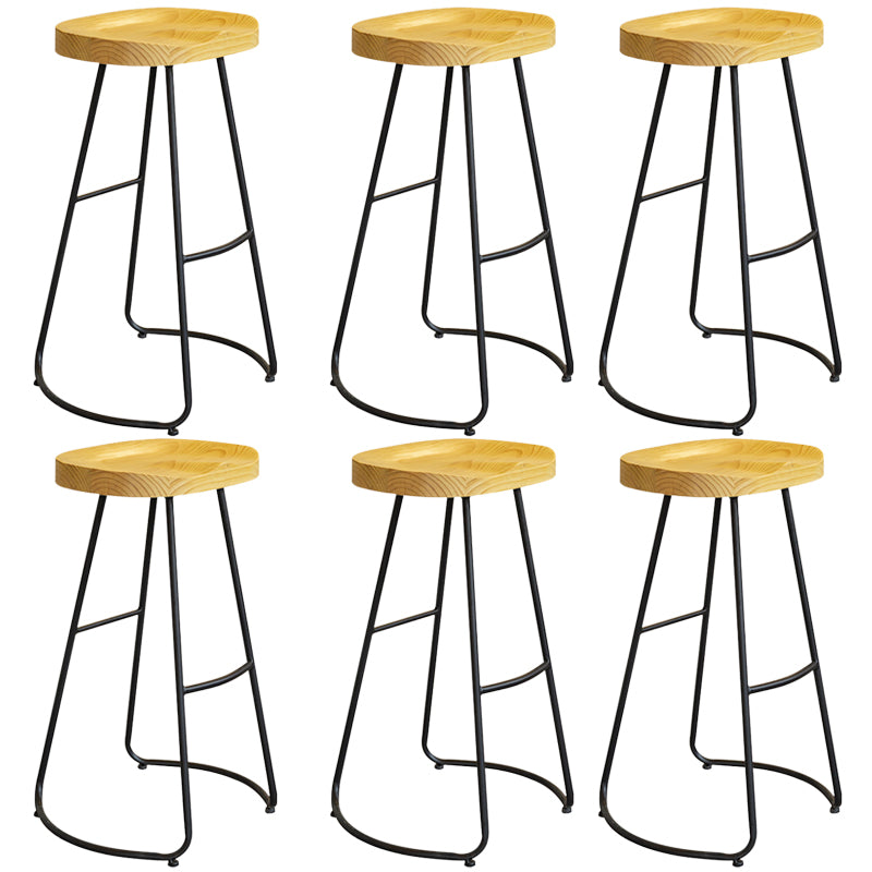 Modern Contoured Seat Pine Solid Wood Bar Stool with Iron Base