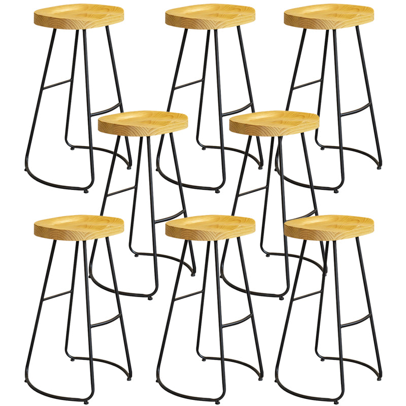 Modern Contoured Seat Pine Solid Wood Bar Stool with Iron Base