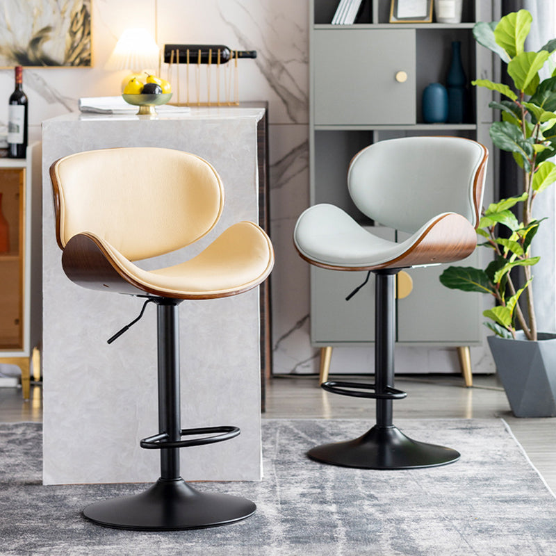 Contemporary Metal Adjustable Barstool Leather Counter Stool with Swivel in Matte Finish