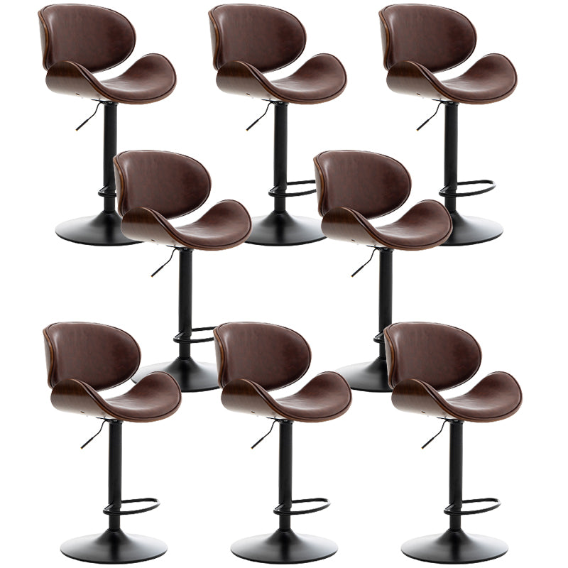 Contemporary Metal Adjustable Barstool Leather Counter Stool with Swivel in Matte Finish