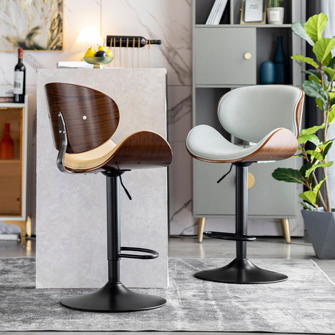 Contemporary Metal Adjustable Barstool Leather Counter Stool with Swivel in Matte Finish