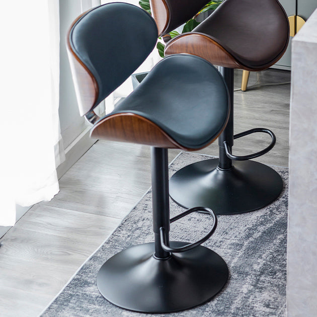 Contemporary Metal Adjustable Barstool Leather Counter Stool with Swivel in Matte Finish