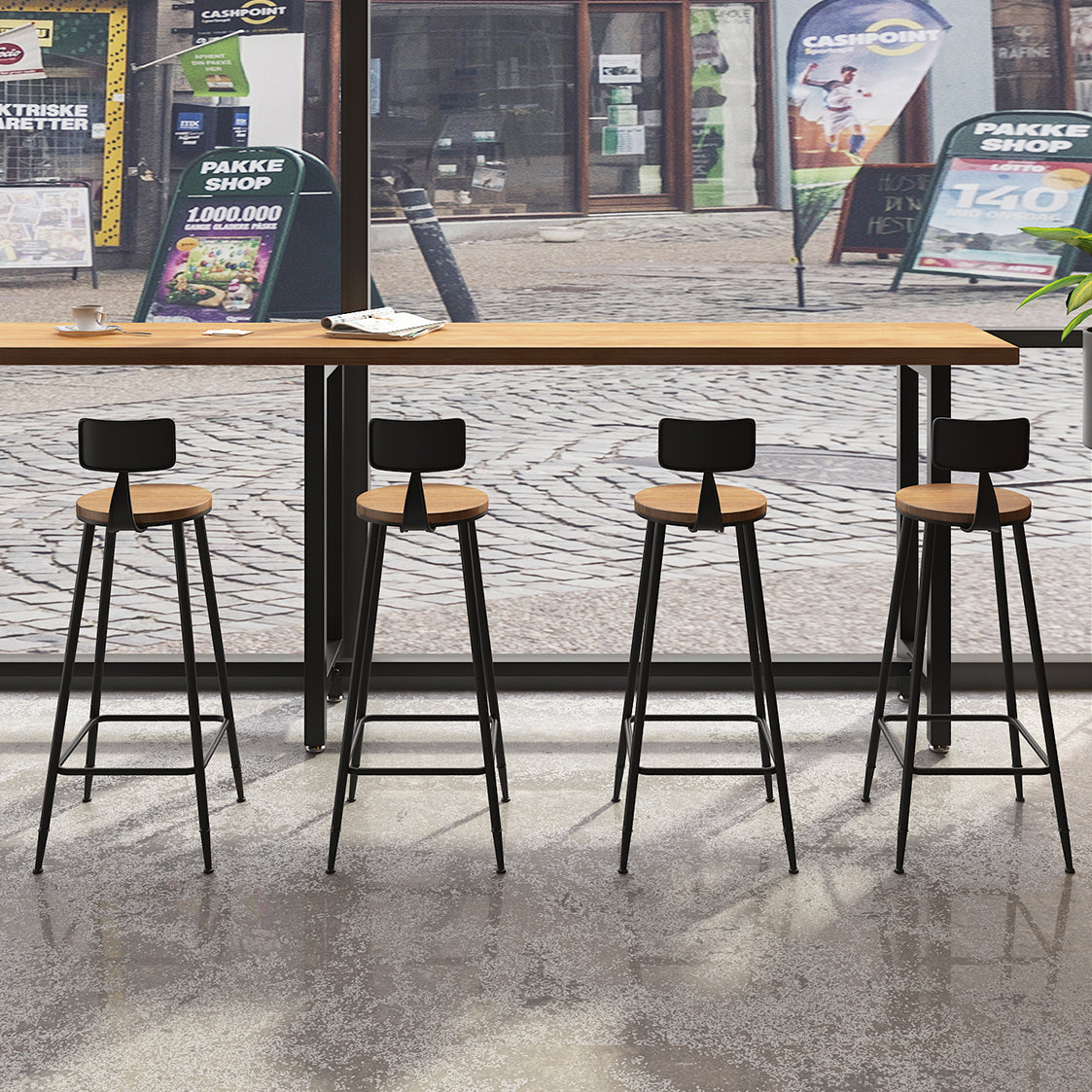 Modern 1/7 Pieces Bar Table Set Rectangle Pine Wood Counter Table for Milk Tea Shop