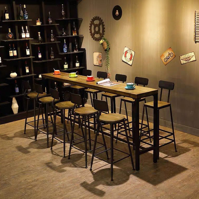 Industrial 1/6/11 Pieces Bar Table Set Rectangle Pine Wood Counter Table with High Stools