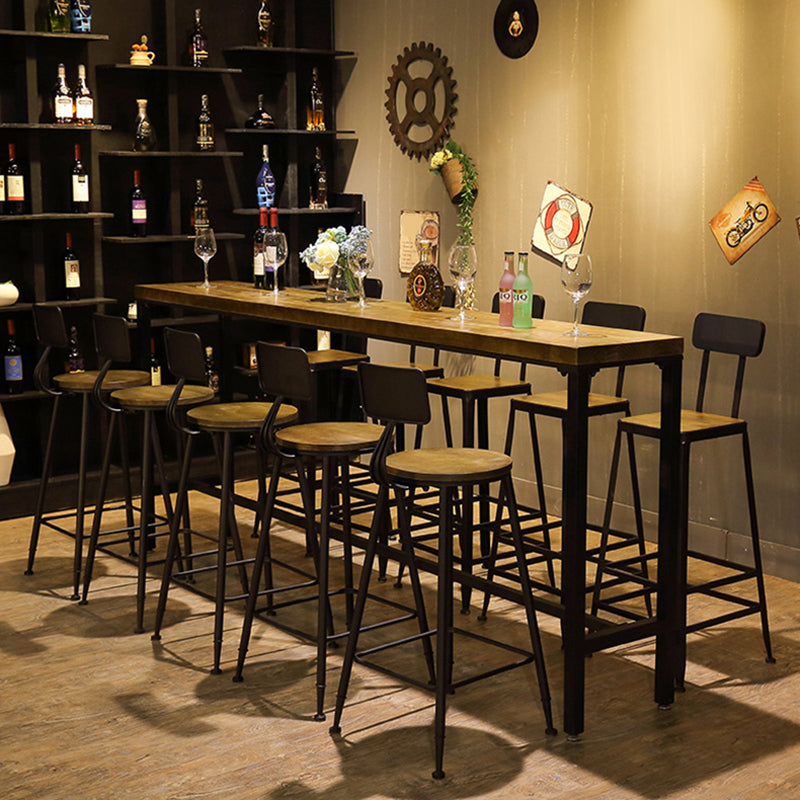 Industrial 1/6/11 Pieces Bar Table Set Rectangle Pine Wood Counter Table with High Stools